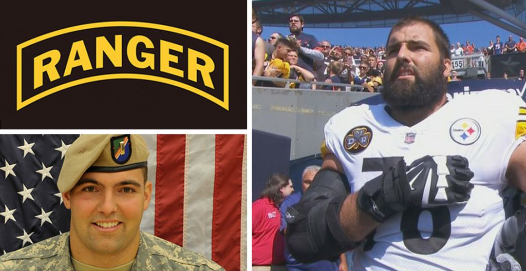 Army veteran Alejandro Villanueva stood for the national anthem